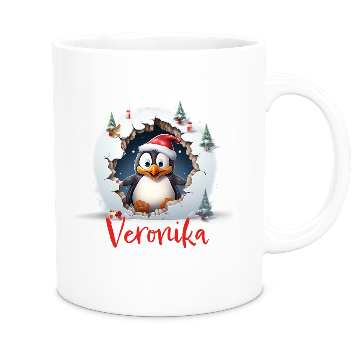 Tasse Wunschname Christmas Pinguin #2 Keramik Kinderbecher Weiß