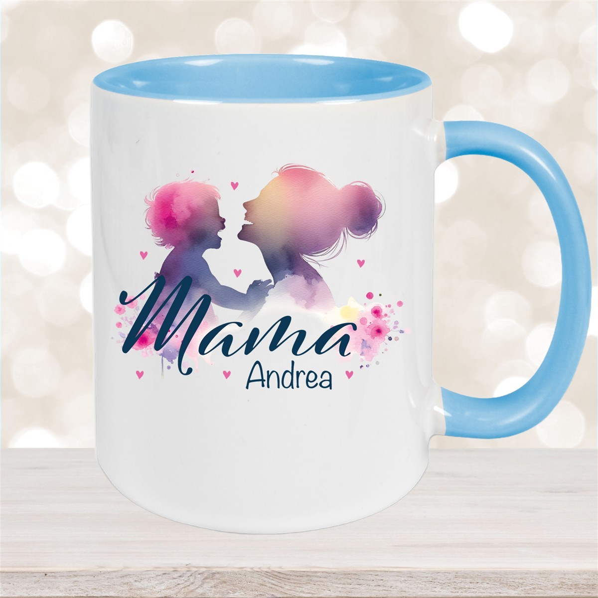 Tasse Muttertag #11 Wunschnamen Keramik Personalisiert Hellblau