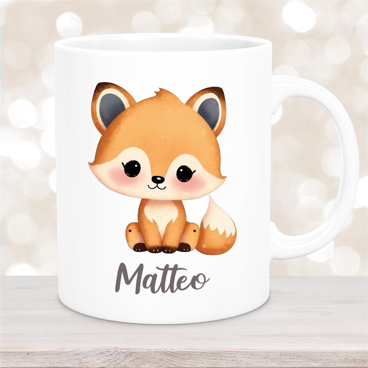 Tasse Wunschname Fuchs #1 Keramik Kinderbecher Weiß