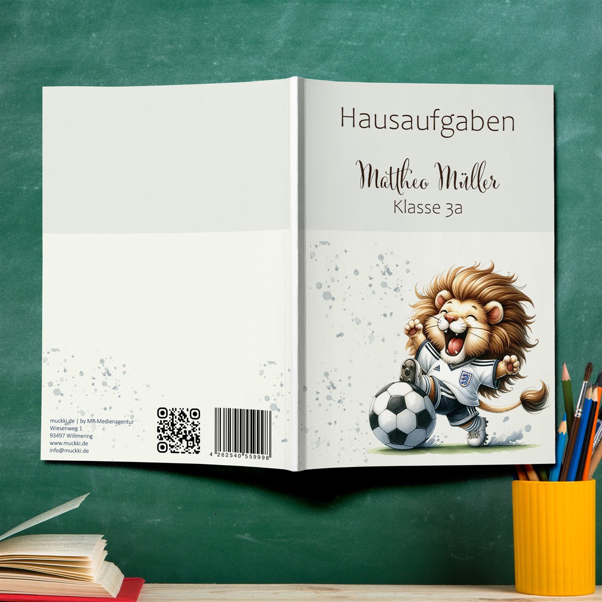 Hausaufgabenheft Fußball #9  DIN A5 - 48 Blatt mit Name und Klasse