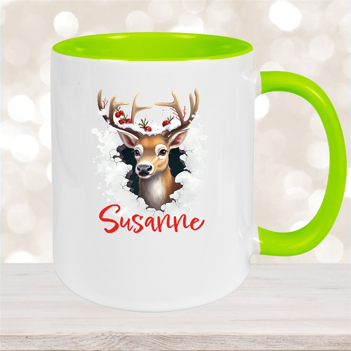 Tasse Wunschname Christmas Rentier #2 Keramik Kinderbecher versch. Farben