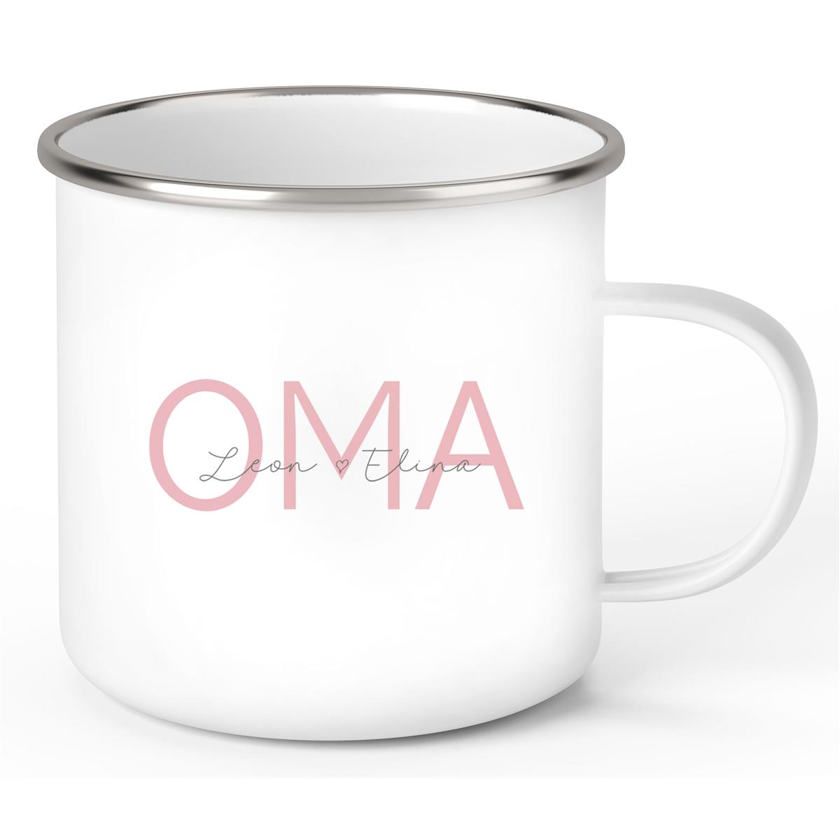 Tasse, Oma, Muttertag, Geburtstag 1 Wunschnamen Emaille Personalisiert