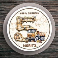 Tortenaufleger Geburtstag Baufahrzeug #3 Kipper Baustelle Name & Zahl (20cm) Fondant Papier