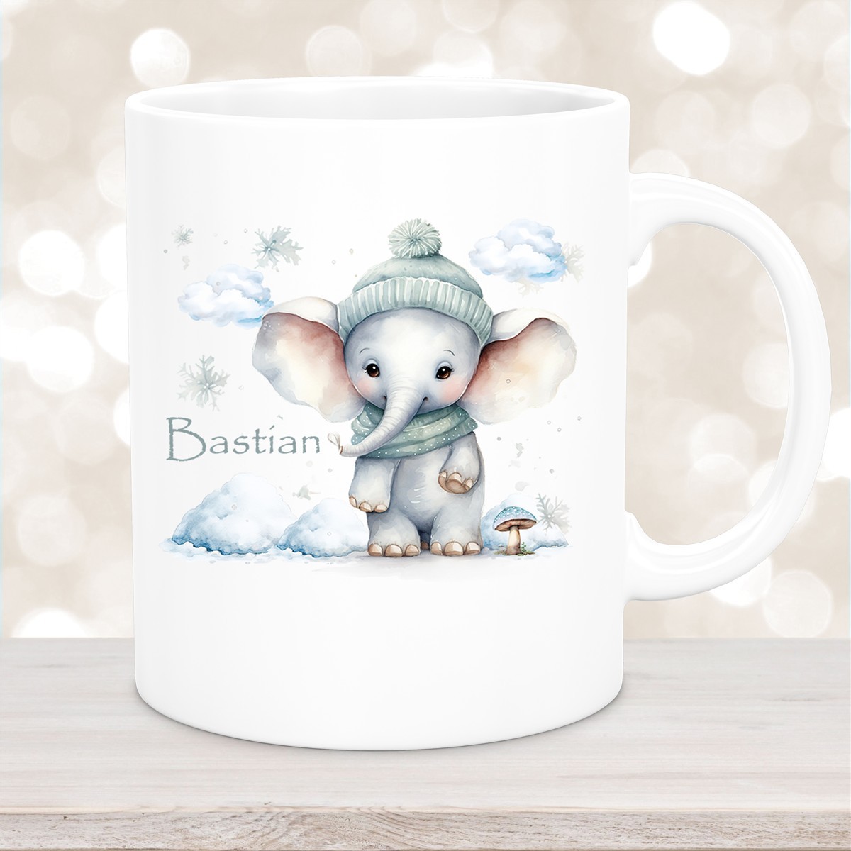 Tasse Wunschname Christmas Elefant #2 Keramik Kinderbecher Weiß