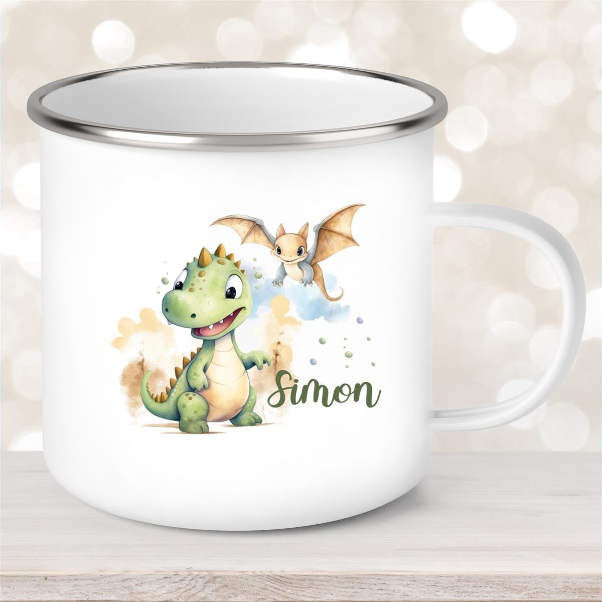 Tasse Wunschname Dino #6 Emaille Kinderbecher Tasse Wunschname Dino #6 Emaille Kinderbecher