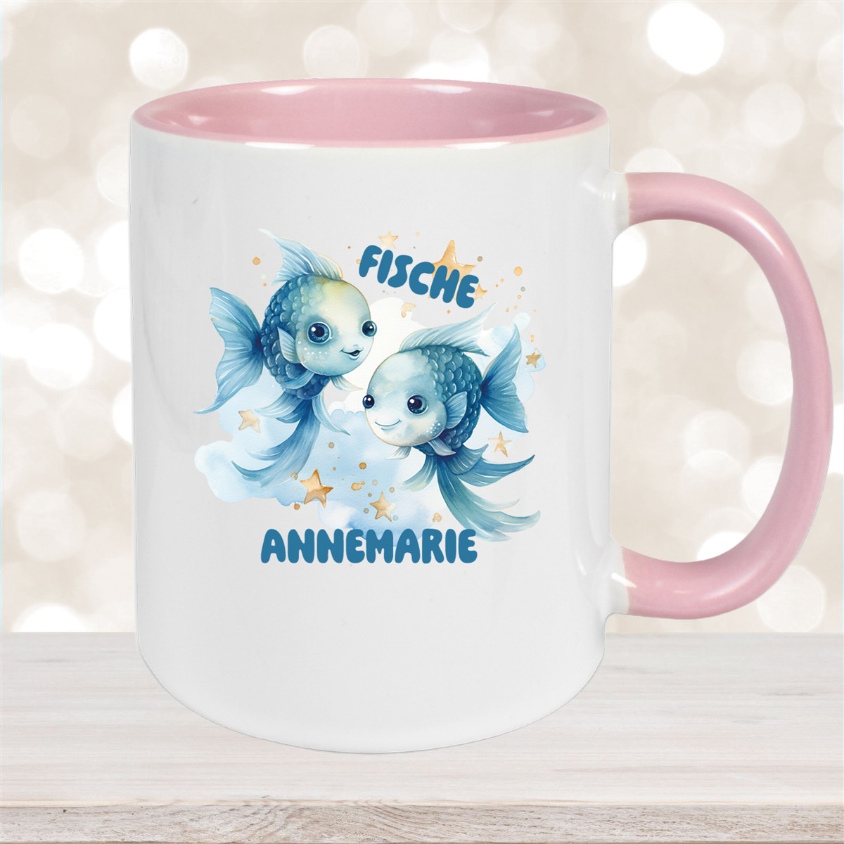 Tasse Sternzeichen Kinder Fische #1 Wunschname Keramik Kinderbecher personalisiert Altrosa