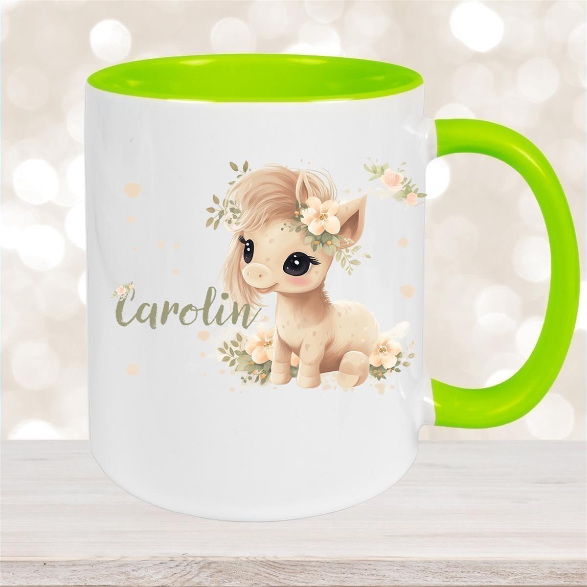 Tasse Pferd 5 Wunschname Keramik Kinderbecher personalisiert versch. Farben