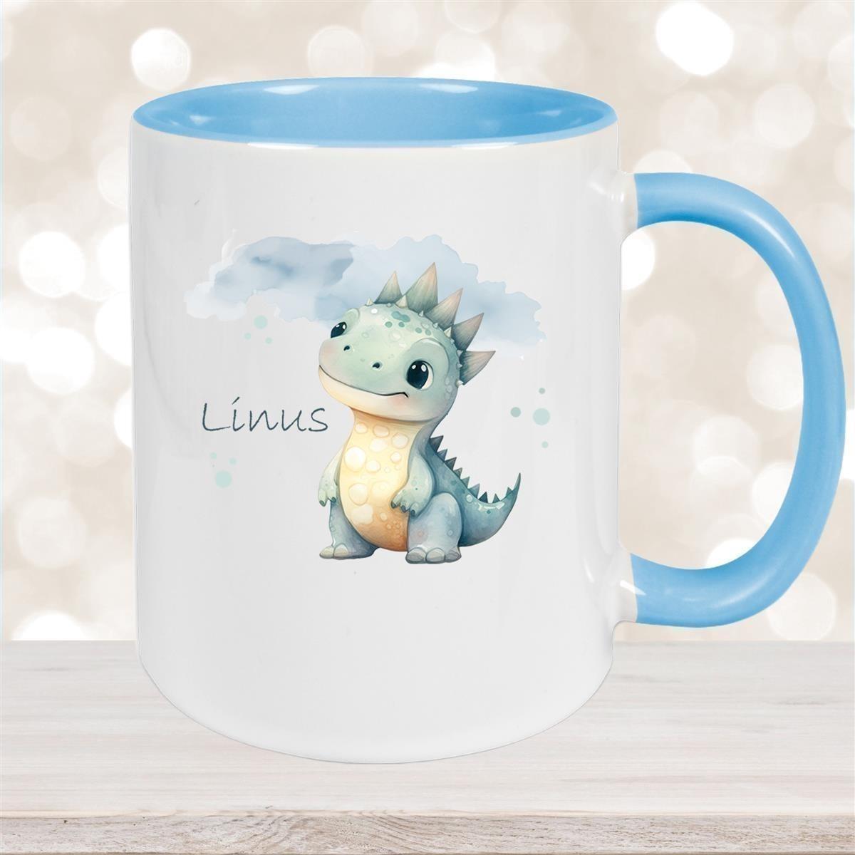 Tasse Dino 15 Wunschname Keramik Kinderbecher Personalisiert versch. Farben