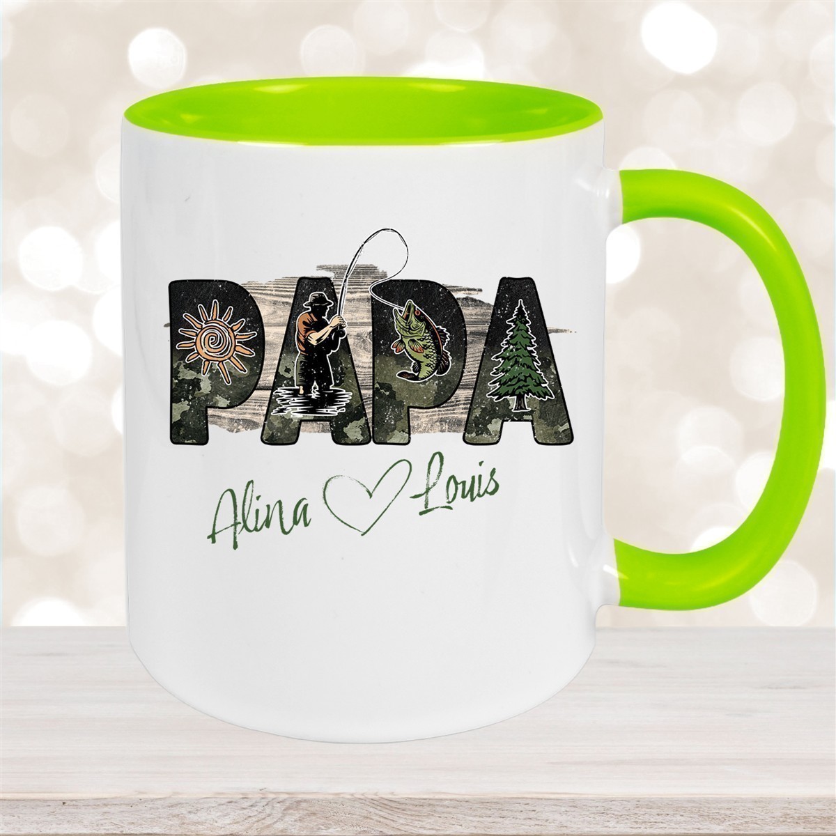 Tasse Vatertag #6 "Angler" Wunschnamen Keramik Personalisiert versch. Farben