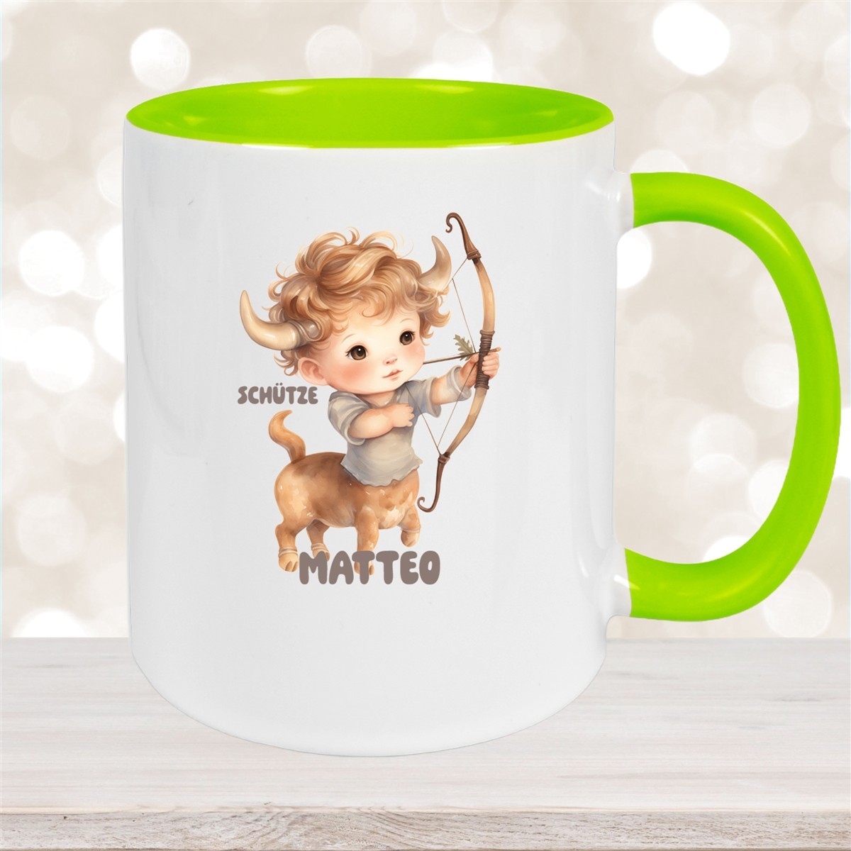 Tasse Sternzeichen Kinder Schütze #1 Wunschname Keramik Kinderbecher personalisiert Grün