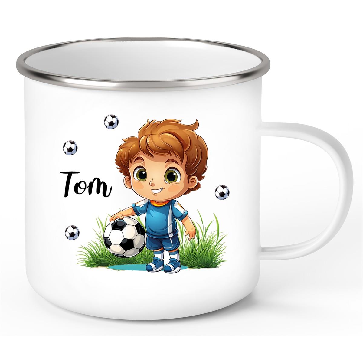 Tasse Fußball 7 Wunschname Emaille Kinderbecher personalisiert