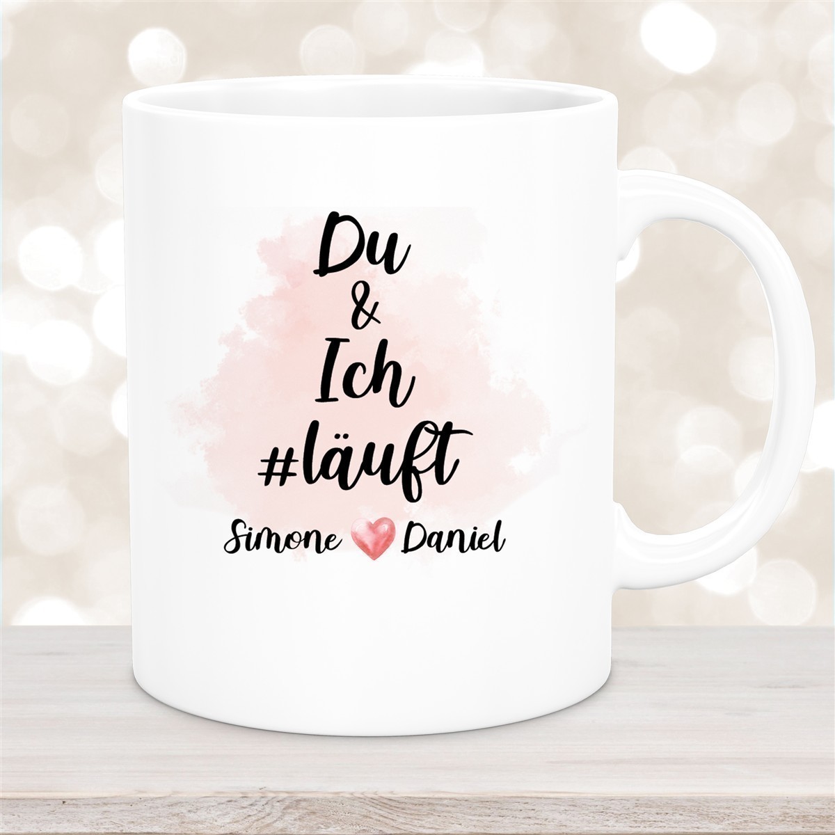 Tasse Spruch "Du & Ich Läuft" Valentinstag #8 Wunschnamen Keramik personalisiert Weiß Tasse Spruch "Du & Ich Läuft" Valentinstag #8 Wunschnamen Keramik personalisiert versch. Farben