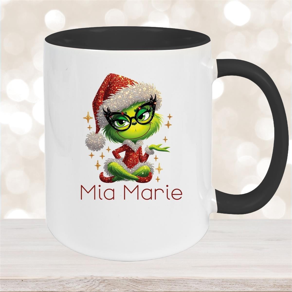 Tasse Wunschname Weihnachten Lady-Grinch #4 Keramik Kinderbecher versch. Farben