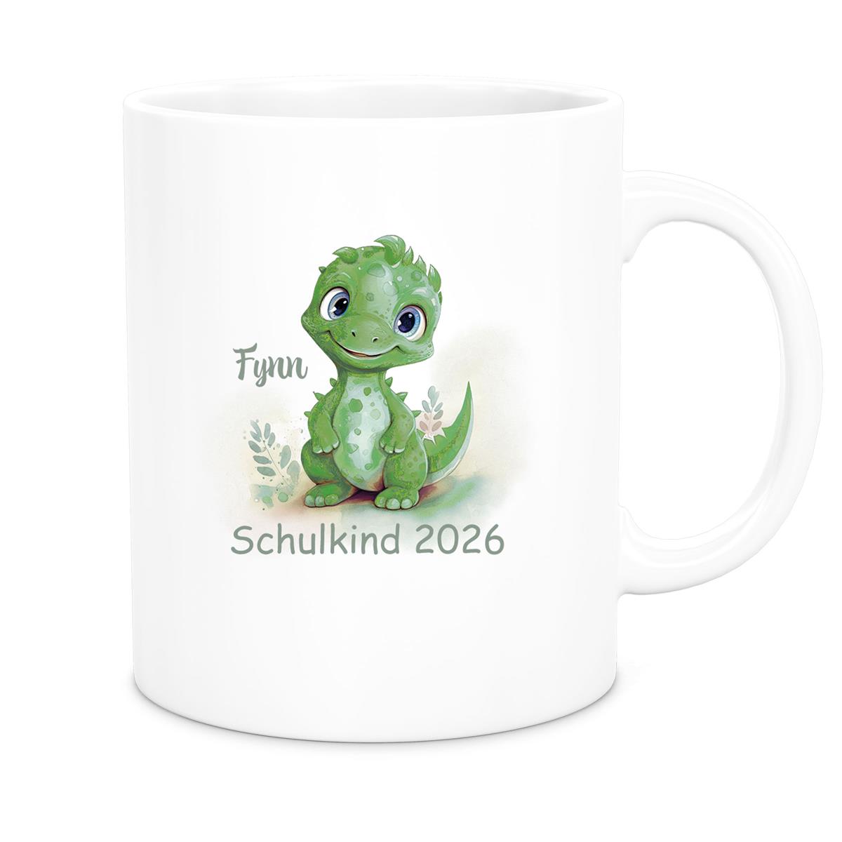 Tasse Schulkind 11 Wunschname Dino 2 Keramik Kinderbecher Personalisiert versch. Farben