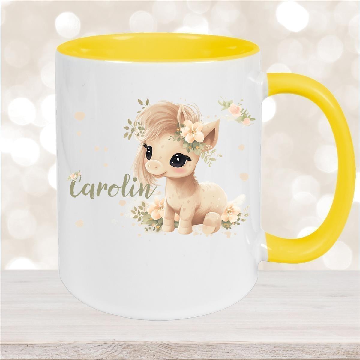 Tasse Pferd 5 Wunschname Keramik Kinderbecher personalisiert versch. Farben