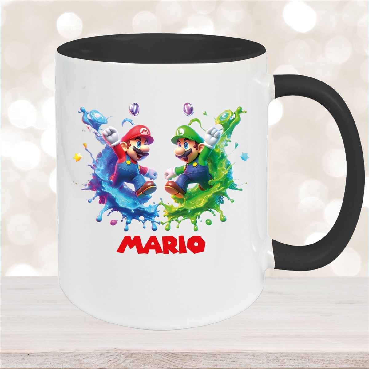 Tasse Wunschname Super-Mario #7 Keramik Kinderbecher personalisiert Schwarz