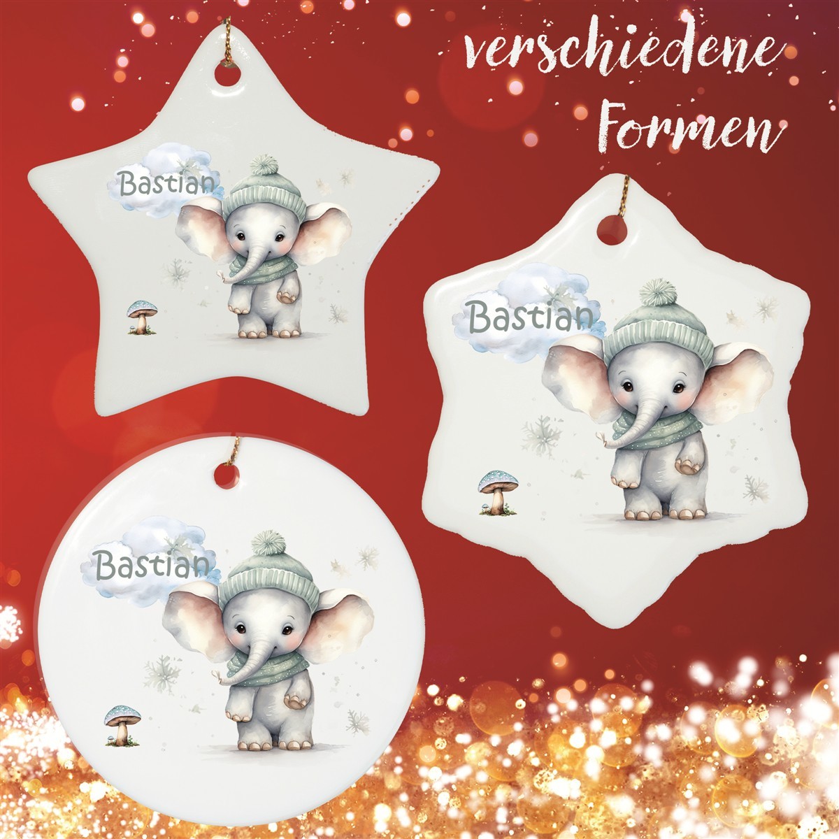 Christbaumanhänger Weihnachten Elefant #1 Ornament Christbaumschmuck Rund