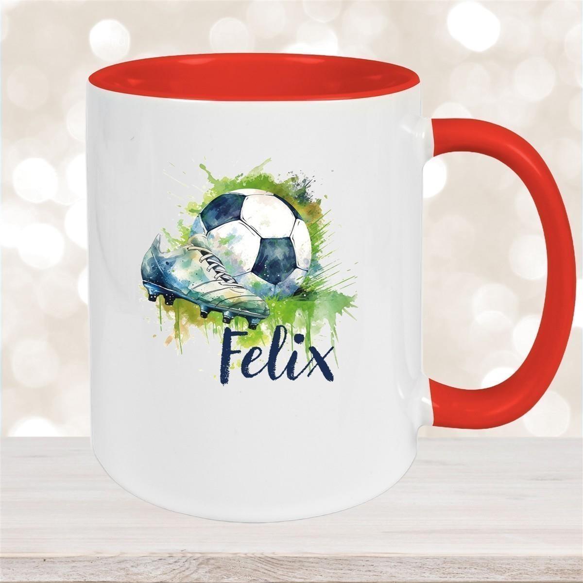 Tasse Fußball 4 Wunschname Keramik Kinderbecher personalisiert versch. Farben