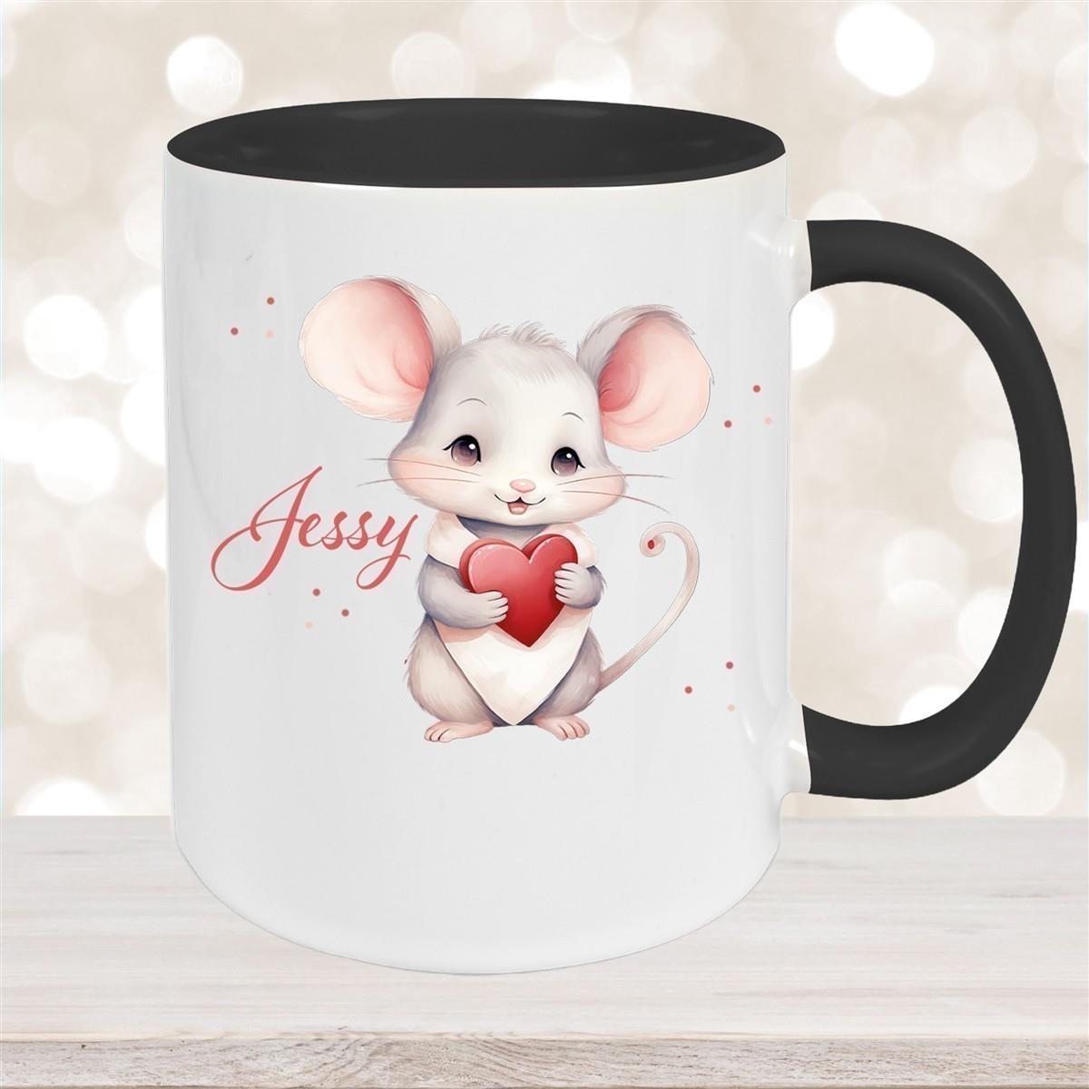 Tasse Liebe - Maus Valentinstag Wunschnamen Keramik personalisiert versch. Farben