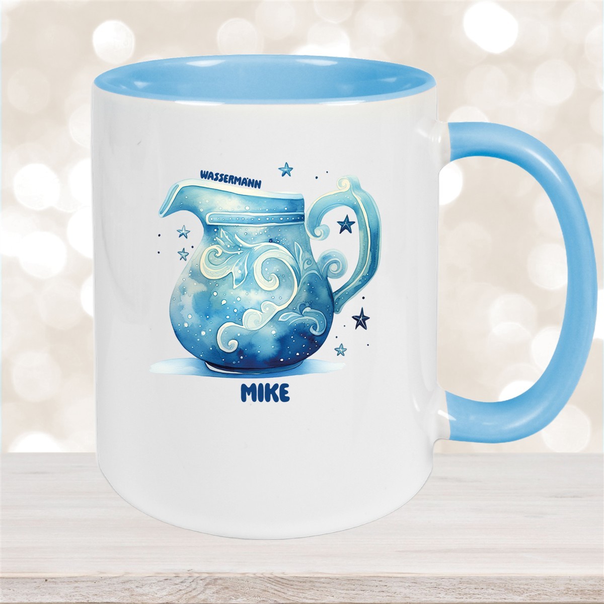 Tasse Sternzeichen Kinder Wassermann #1 Wunschname Keramik Kinderbecher personalisiert Hellblau