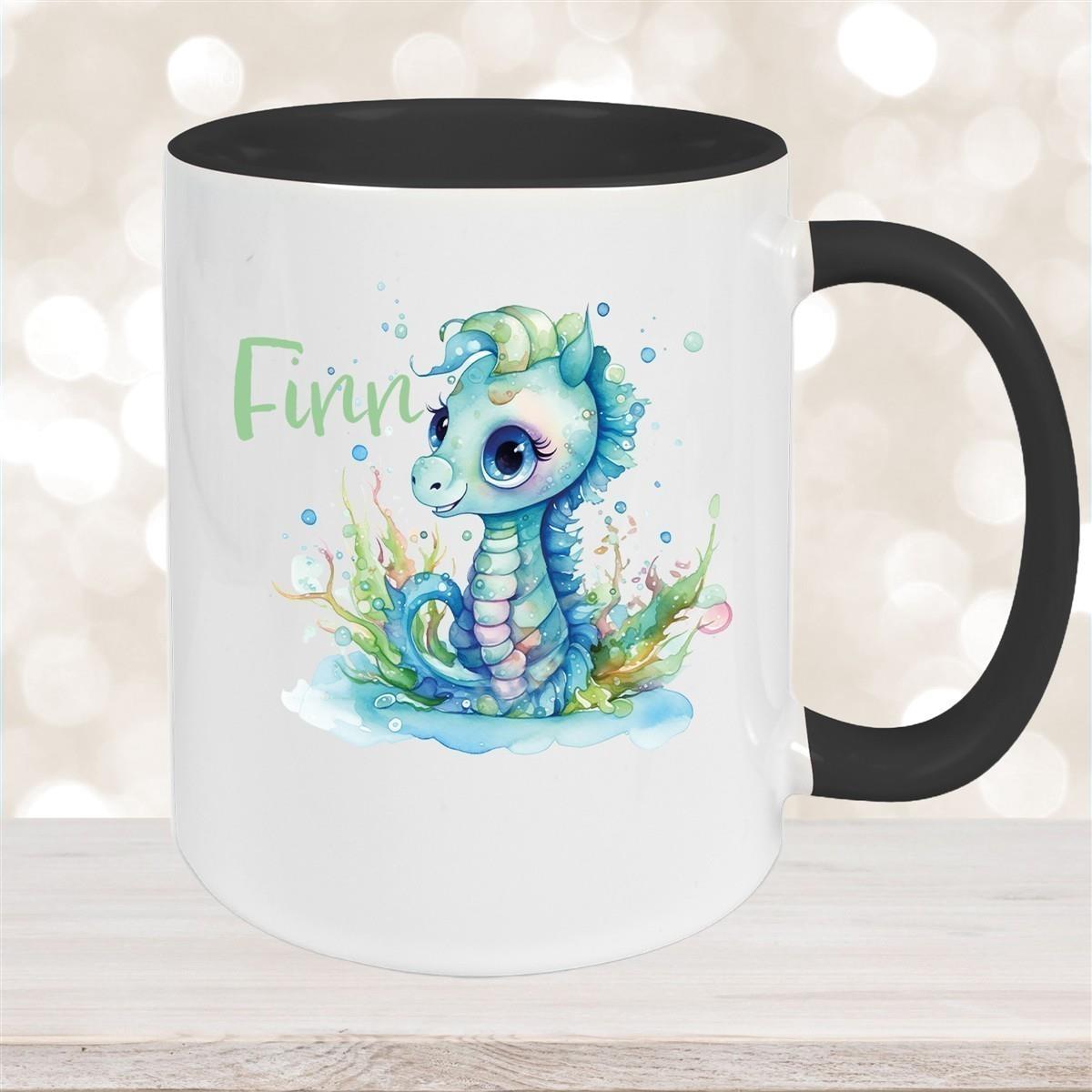 Tasse Wunschname Meerestiere-Seepferdchen 1 Keramik Kinderbecher versch. Farben