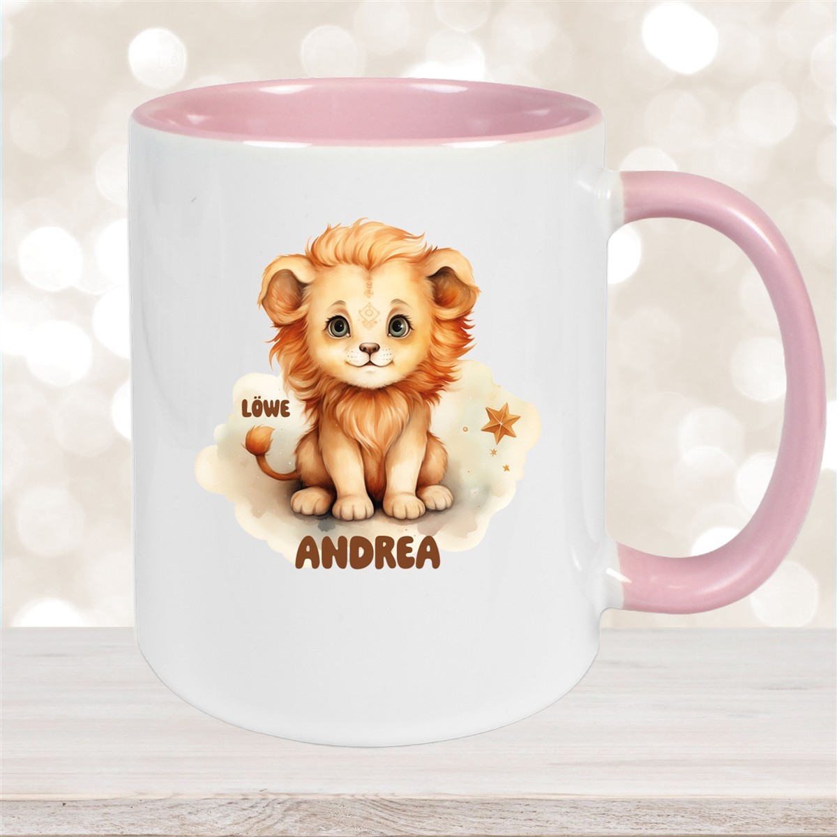 Tasse Sternzeichen Kinder Löwe #1 Wunschname Keramik Kinderbecher personalisiert Altrosa