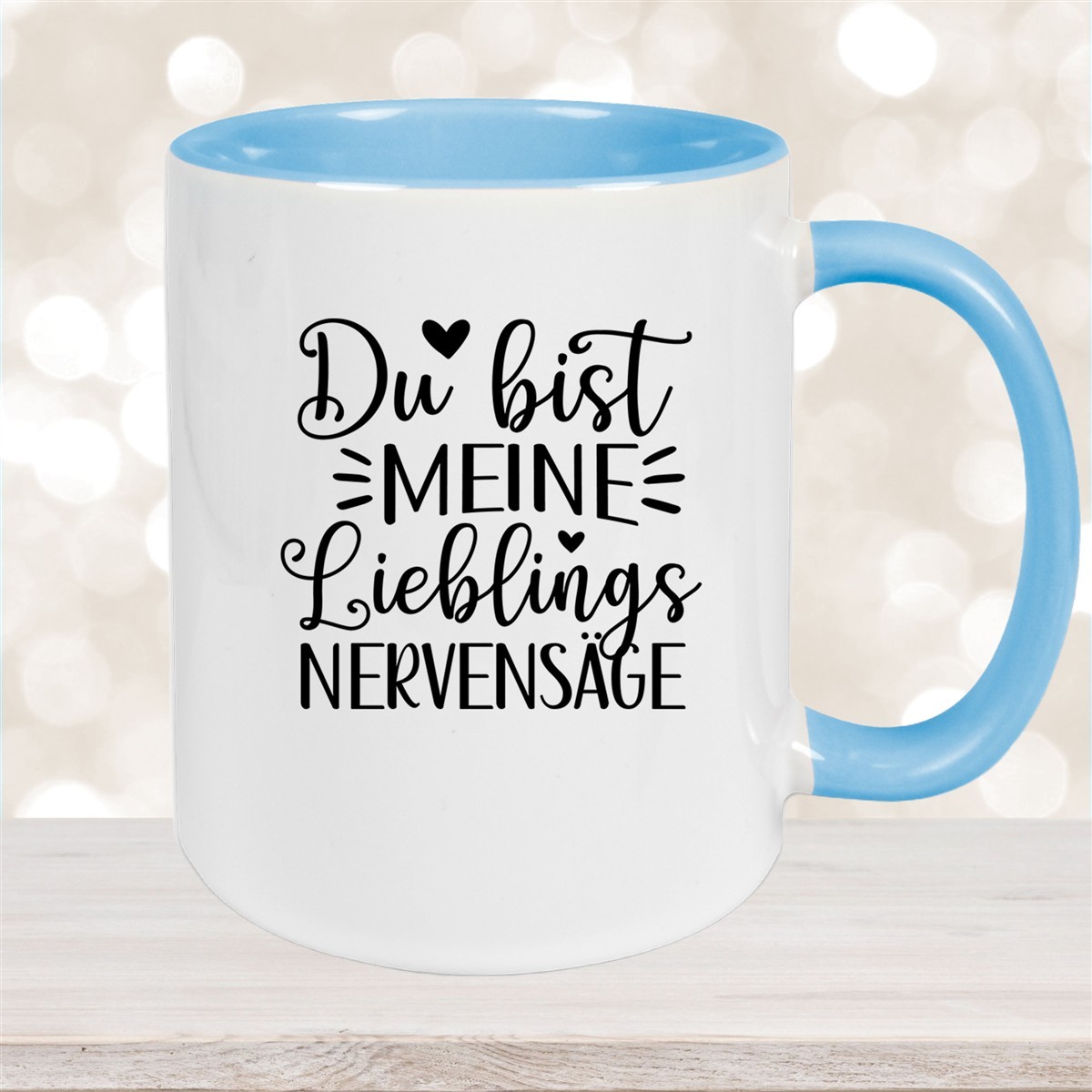 Tasse Liebe - Spruch "Du bist MEINE Lieblings NERVENSÄGE" Valentinstag Wunschnamen Keramik personalisiert versch. Farben Hellblau