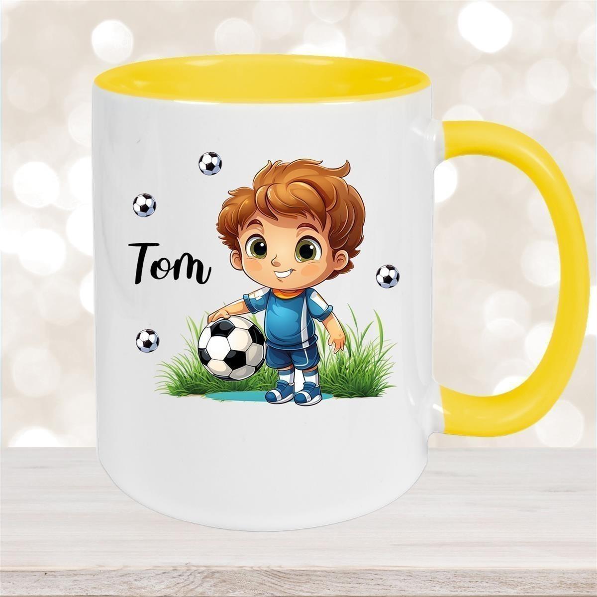 Tasse Fußball 7 Wunschname Keramik Kinderbecher personalisiert versch. Farben