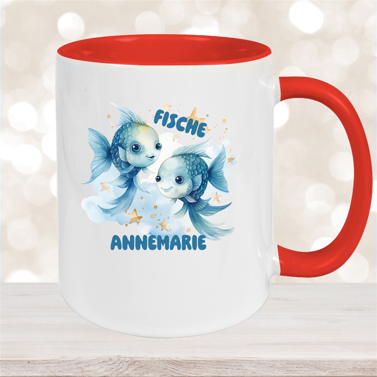 Tasse Sternzeichen Kinder Fische #1 Wunschname Keramik Kinderbecher personalisiert Rot