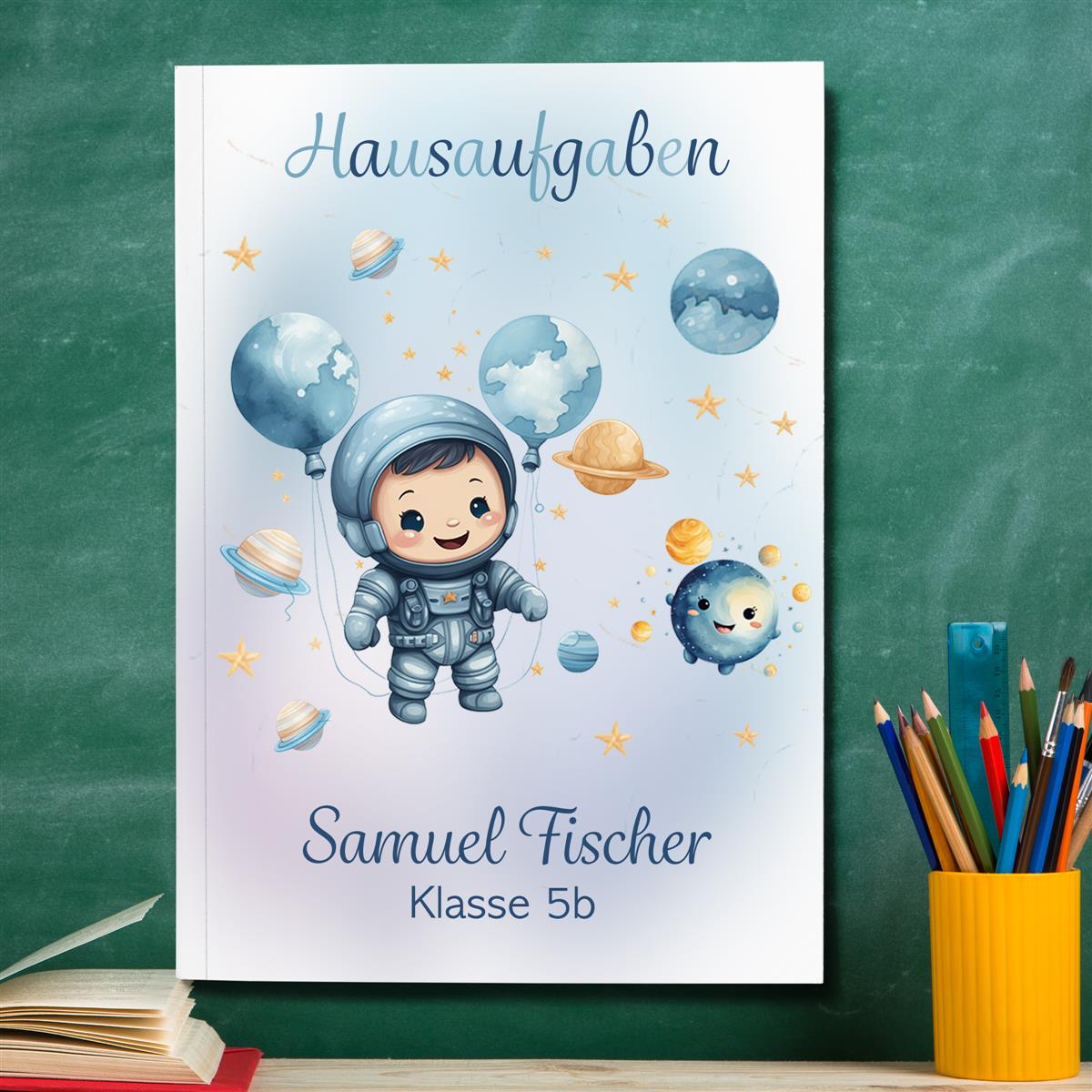 Hausaufgabenheft Astronaut #1  DIN A5 - 48 Blatt mit Name und Klasse