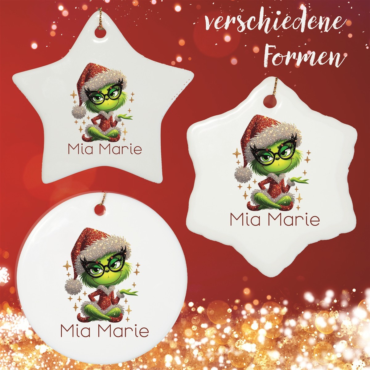 Christbaumanhänger Weihnachten Lady - Grinch #4 Ornament Christbaumschmuck Rund
