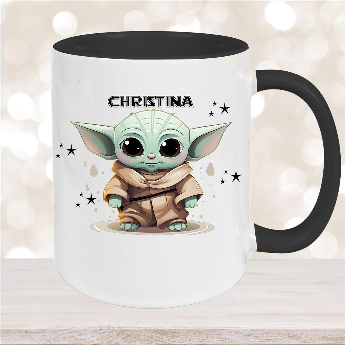 Tasse Wunschname Baby-Yoda 3 Keramik Kinderbecher personalisiert versch. Farben