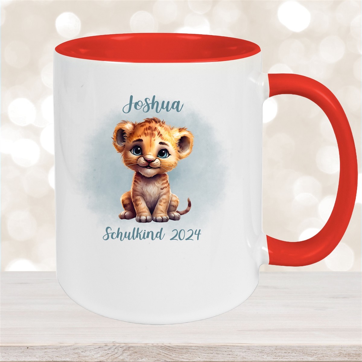 Tasse Schulkind #07 Wunschname Tiger #1 Keramik Kinderbecher Personalisiert Rot