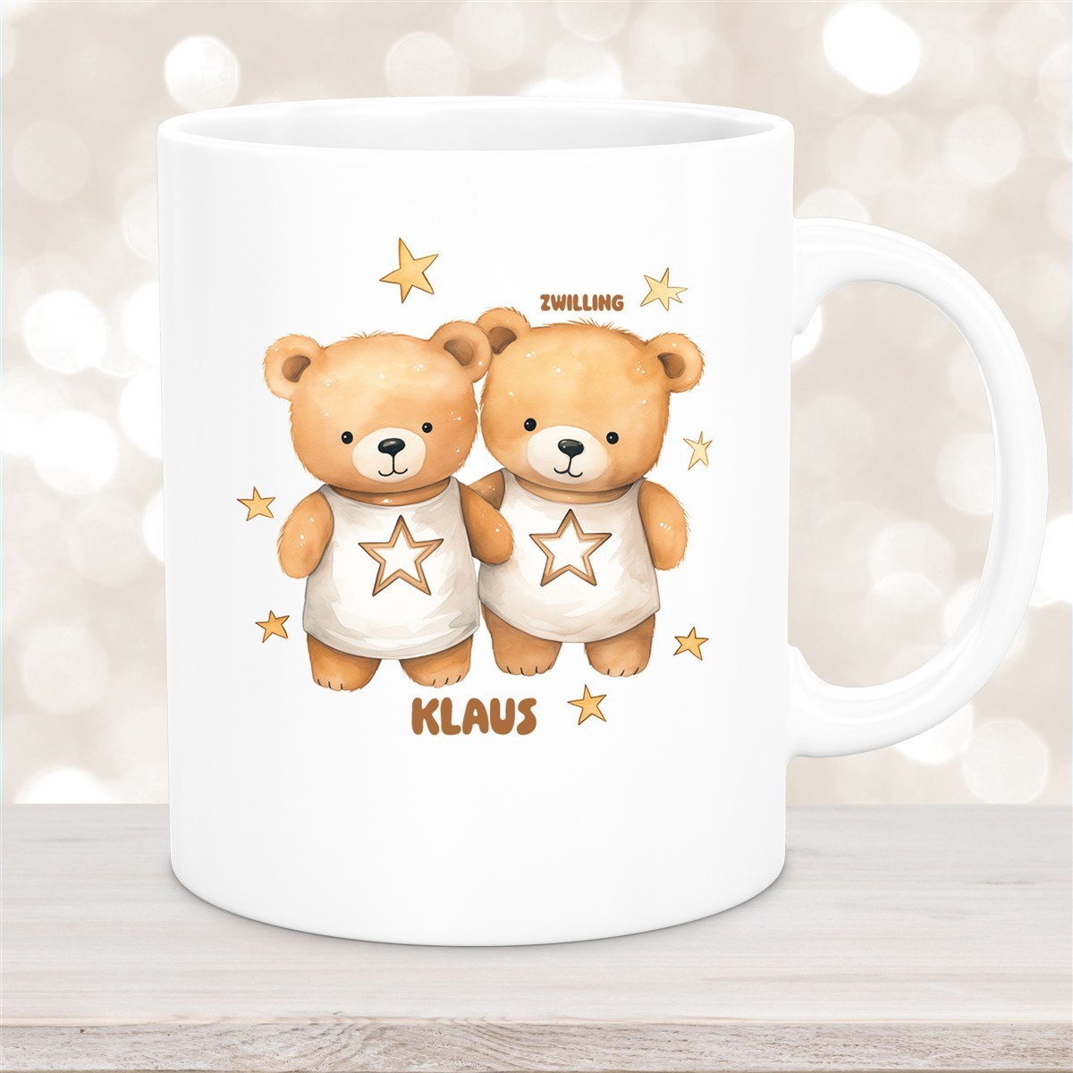 Tasse Sternzeichen Kinder Zwilling #1 Wunschname Keramik Kinderbecher personalisiert Weiß