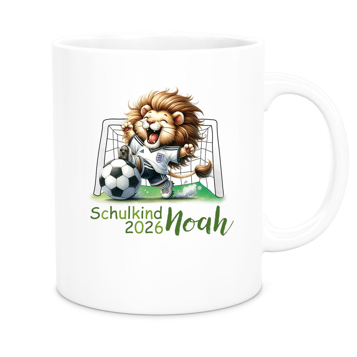 Tasse Schulkind 13 Wunschname Fußball2 Keramik Kinderbecher Personalisiert versch. Farben