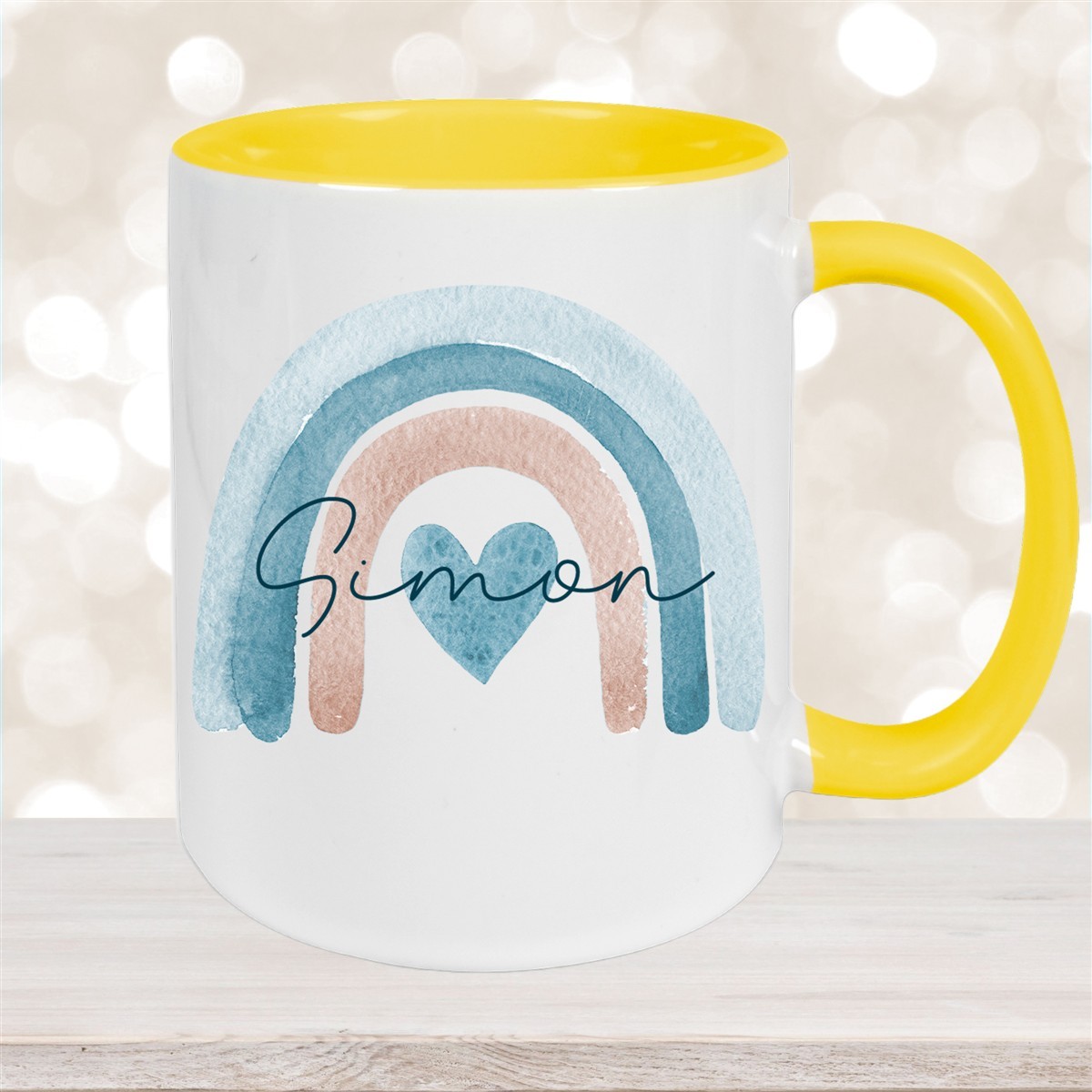 Tasse Wunschname Regenbogen #6 Keramik Kinderbecher Gelb