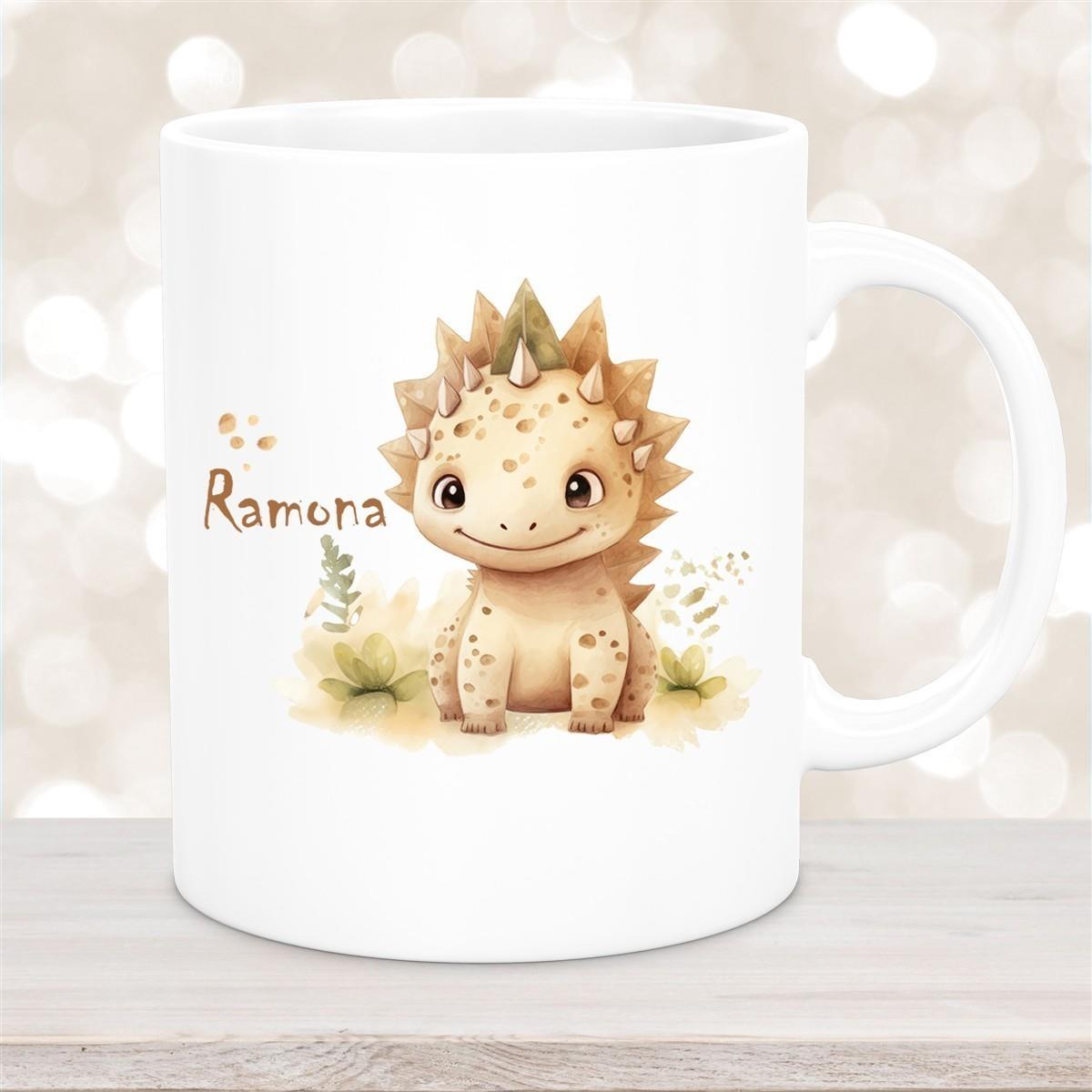 Tasse Wunschname Dino 2 Keramik Kinderbecher versch. Farben