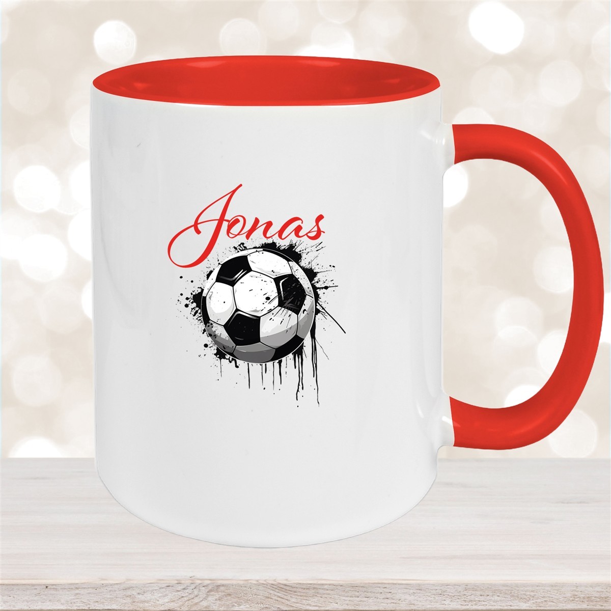 Tasse Wunschname Fußball #19 Personalisiert Keramik Kinderbecher Rot