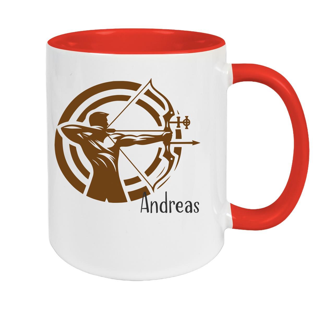 Tasse Bogenschütze 2 Wunschname Keramik personalisiert versch. Farben