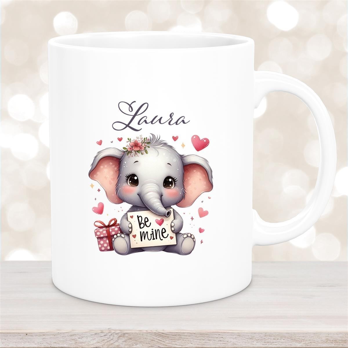 Tasse Liebe - Elefant Valentinstag Wunschnamen Keramik personalisiert Weiß