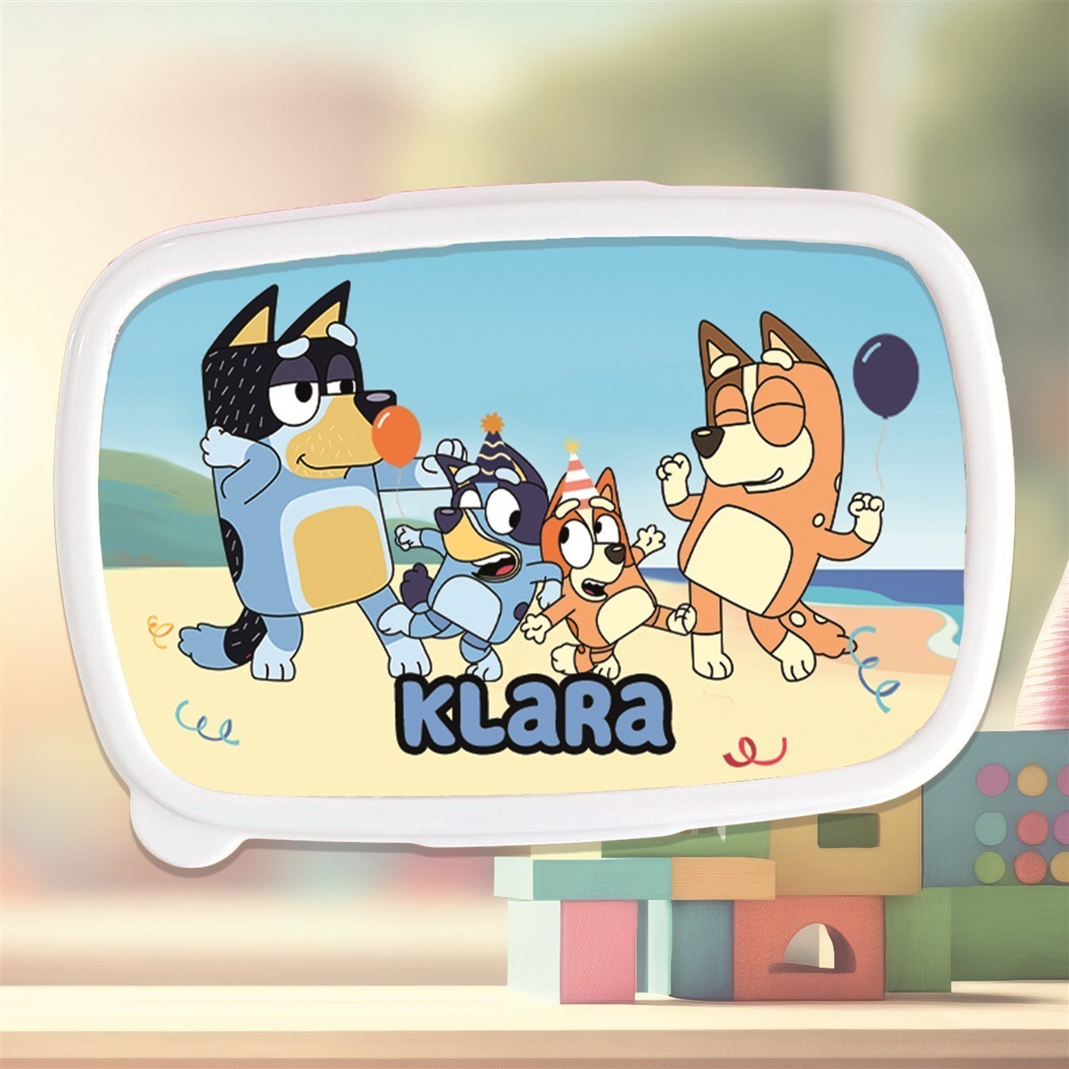 Brotdose mit Namen Bluey #01 – Personalisierte Lunchbox für Schule & Kindergarten Pink