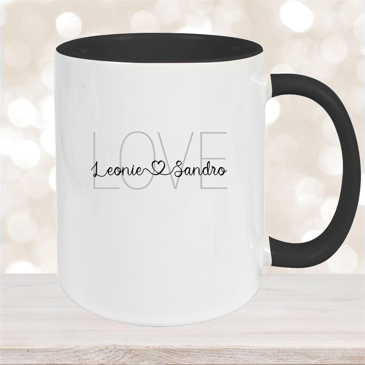 Tasse Liebe - Spruch "LOVE" Valentinstag Wunschnamen Keramik personalisiert versch. Farben