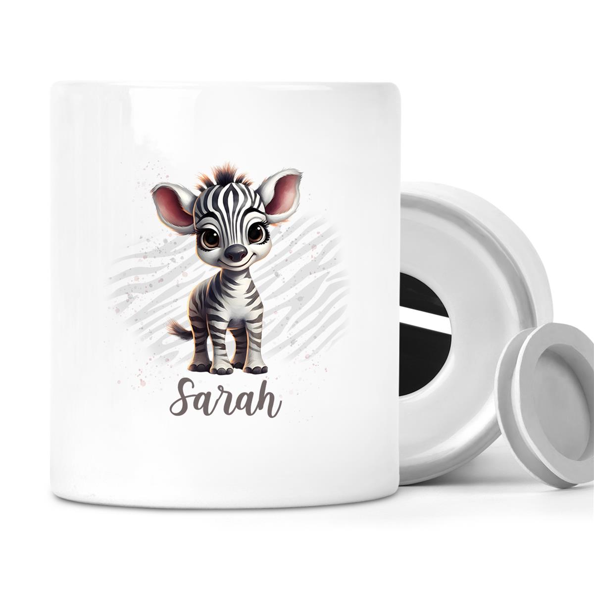 Spardose mit Wunschname Zebra 1 personalisiert