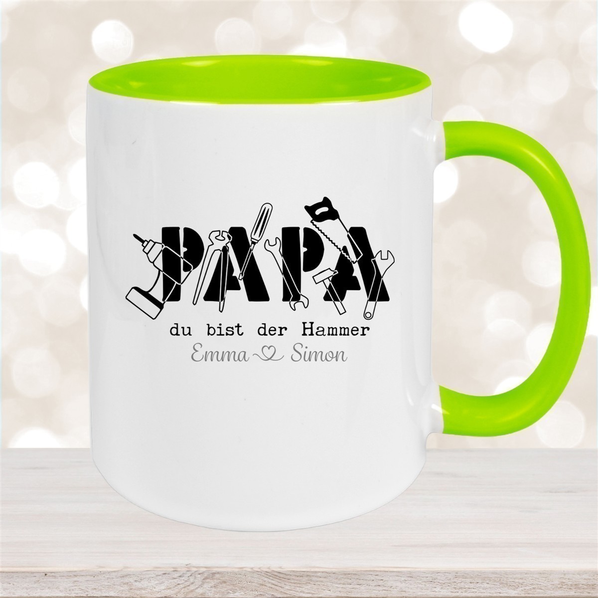 Tasse Vatertag #9 Papa, "Du bist der Hammer" Wunschnamen Keramik Personalisiert versch. Farben
