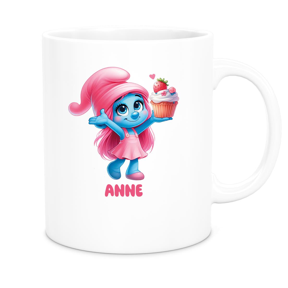 Tasse Kinder Schlumpf 2 mit Muffin Wunschname Keramik Kinderbecher personalisiert versch. Farben