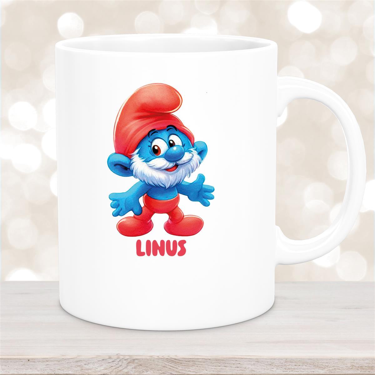 Tasse Kinder Schlumpf #4 Papa Schlumpf Wunschname Keramik Kinderbecher personalisiert versch. Farben Weiß