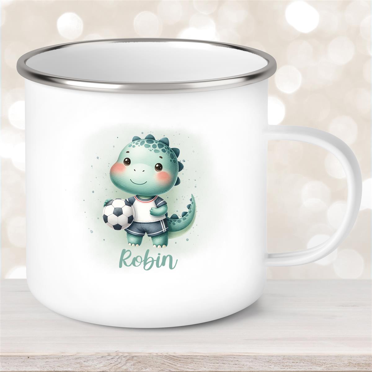 Tasse Fußball #15 Wunschname Emaille Kinderbecher personalisiert