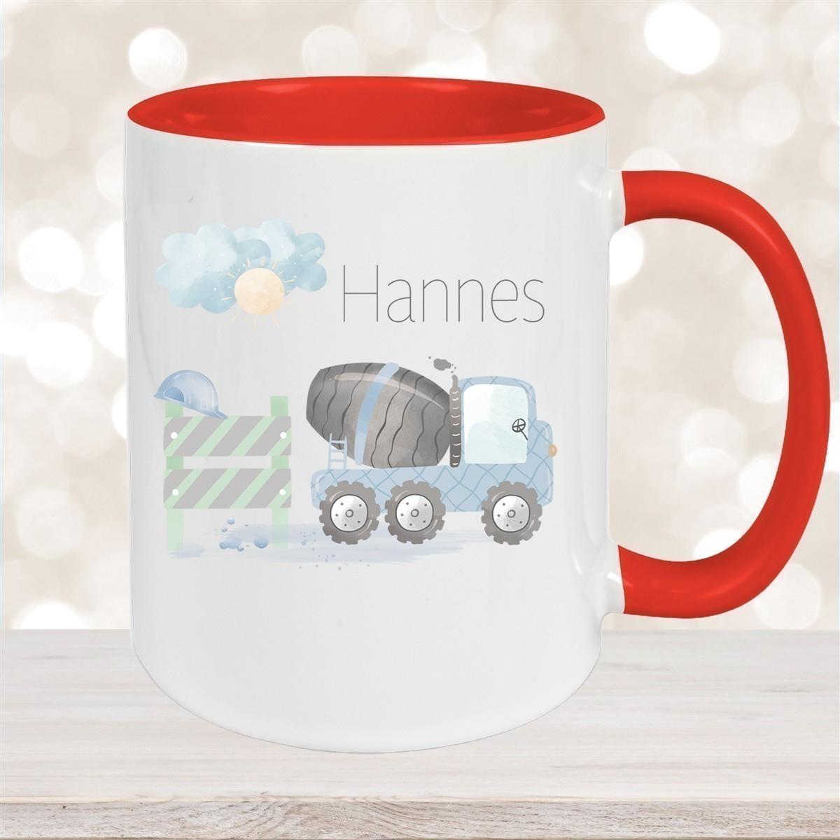 Tasse Wunschname Baustelle Betonmischer 1 Keramik Kinderbecher versch. Farben