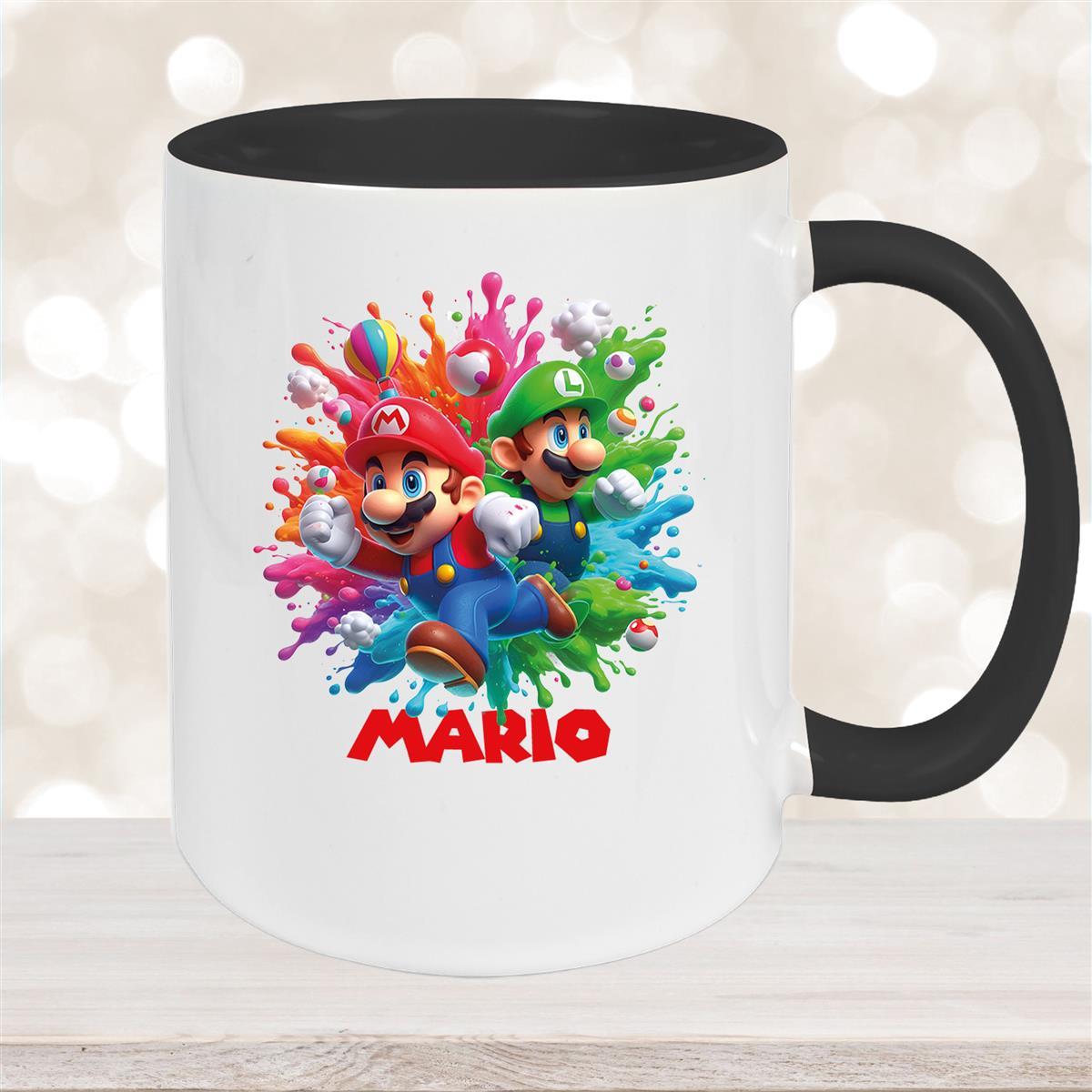 Tasse Wunschname Super-Mario #1 Keramik Kinderbecher personalisiert Schwarz