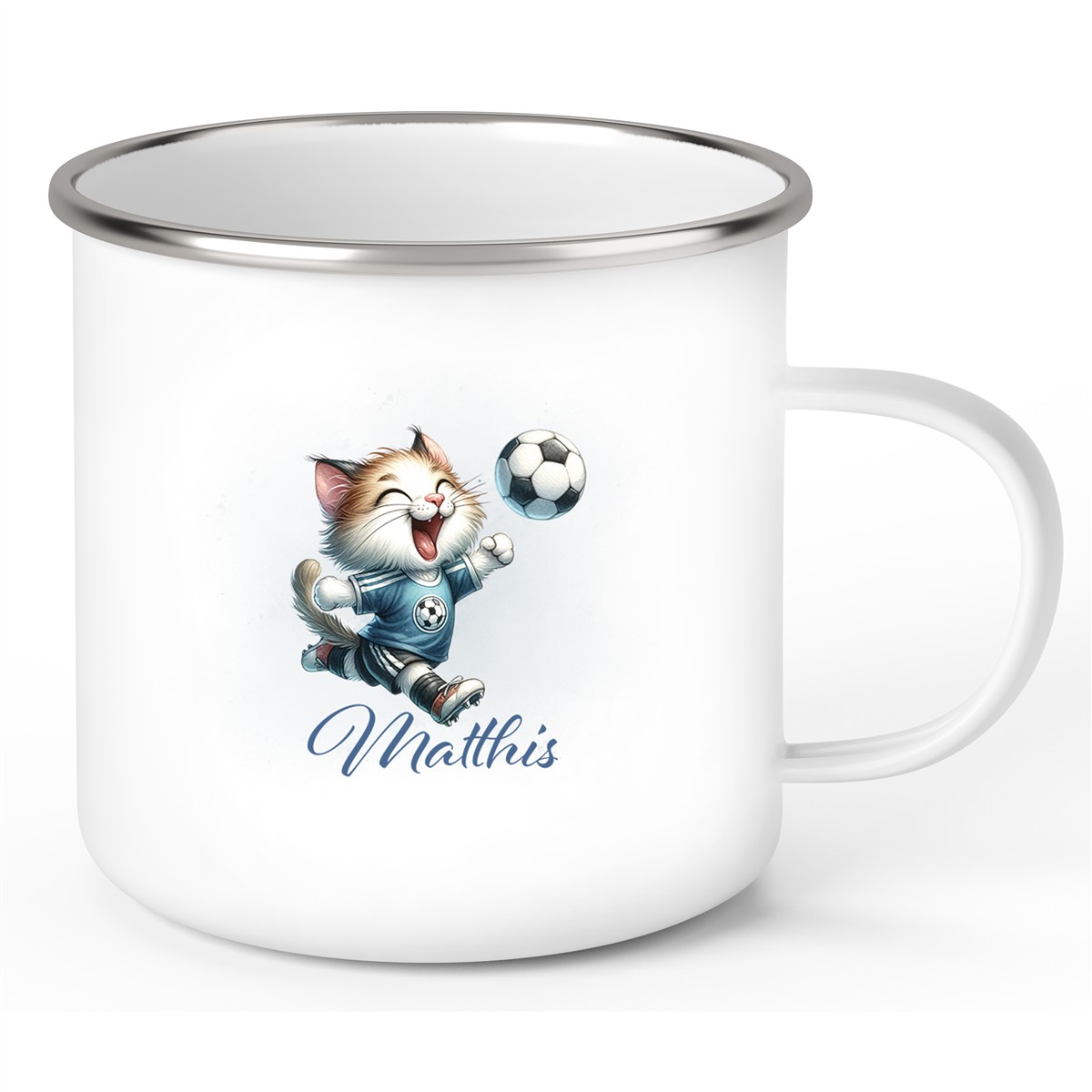 Tasse Fußball #18 Wunschname Emaille Kinderbecher personalisiert